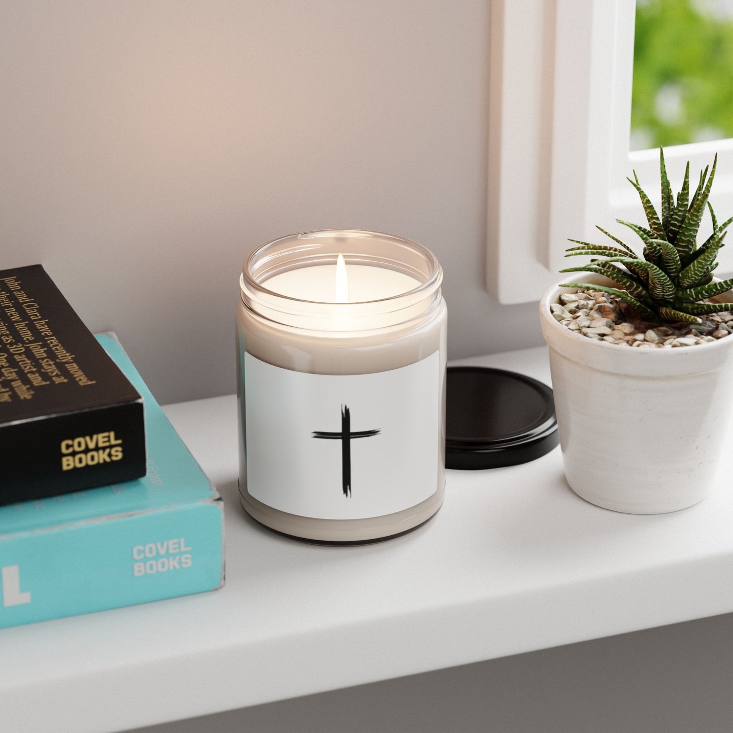 Minimalist Cross Scented Soy Candle - 9oz